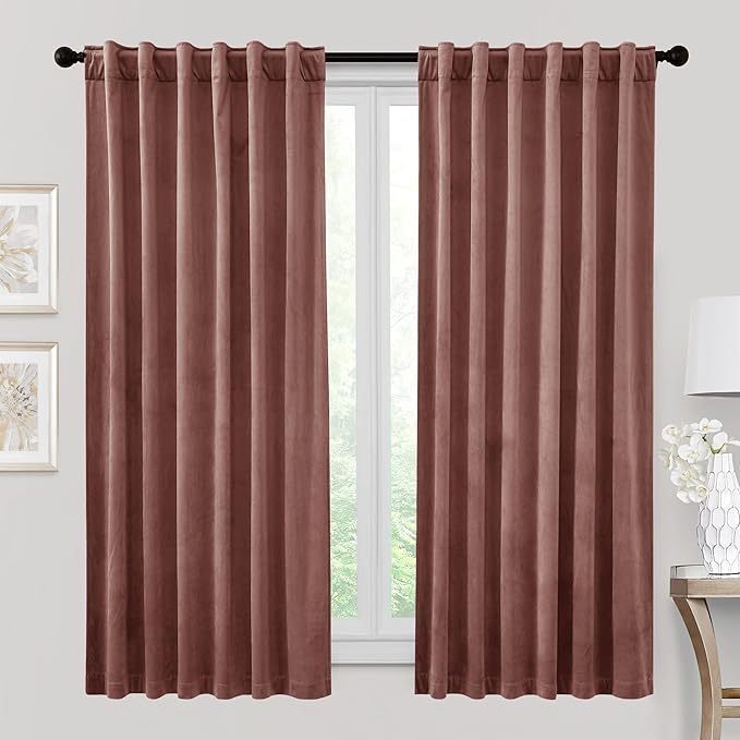 RYB HOME Heavy Duty Velvet Curtains & Drapes, Room Darkening Noise Reducing Window Treatment for Living Room Bedroom Privacy Draft Block Shades for Stuido, Wild Rose, W52 x L72 inch, 2 Panels
