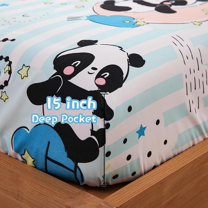 JSD Panda Kids Sheet Set Twin Size, 3 Piece Blue Moon Stars Printed Microfiber Bed Sheets Deep Pocket