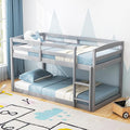 KOMFOTT Low Bunk Bed Twin Over Twin, Solid Wood Bunk Bed Frame with Built-in Ladder & Safety Guardrails, Space-Saving Low Bunk Bed for Kids, Teens, No Box Spring Needed