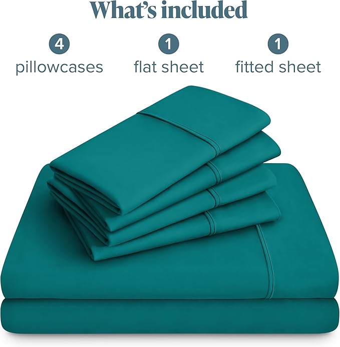 Bare Home Hotel Luxury King Sheet Set, Extra Soft - 6 Piece Set - Deep Pockets - Easy Fit - Cooling & Breathable - Wrinkle, Fade, Stain Resistant - Includes 4 Pillowcases (King, Emerald)