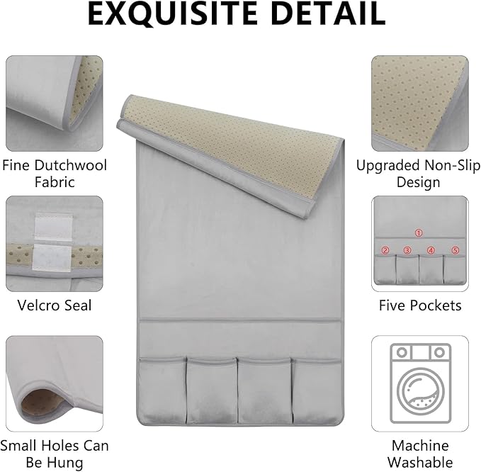 WETRBWEH Remote Control Holder for Armchair，Couch Caddy Organizer TV Remote Holder for Bed Storage 5 Pockets，Remote Caddy Bedside Organizer Bedside Table Organizer (LightGray, 35''x18'')