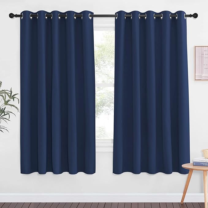 NICETOWN Blackout Curtain Panel for Bedroom - Window Treatment Energy Saving Thermal Insulated Solid Grommet Drapes for Doorway/Living Room (Navy, 1 Panel, W66 x L66)