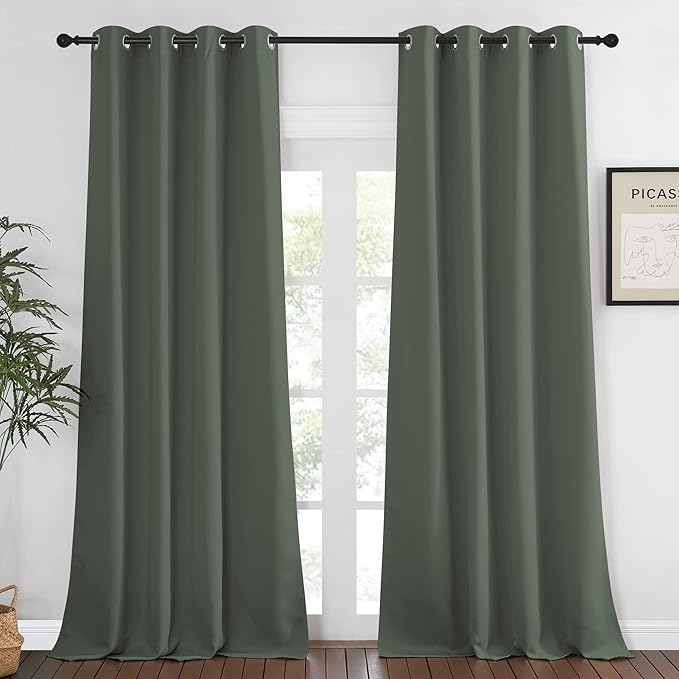 NICETOWN Bedroom Curtain Room Darkening Drapery 102 inches Length - Home Fashion Thermal Insulated Grommet Room Darkening Curtain for Living Room (Dark Mallard, 1 Panel, 52 x 102 inches)