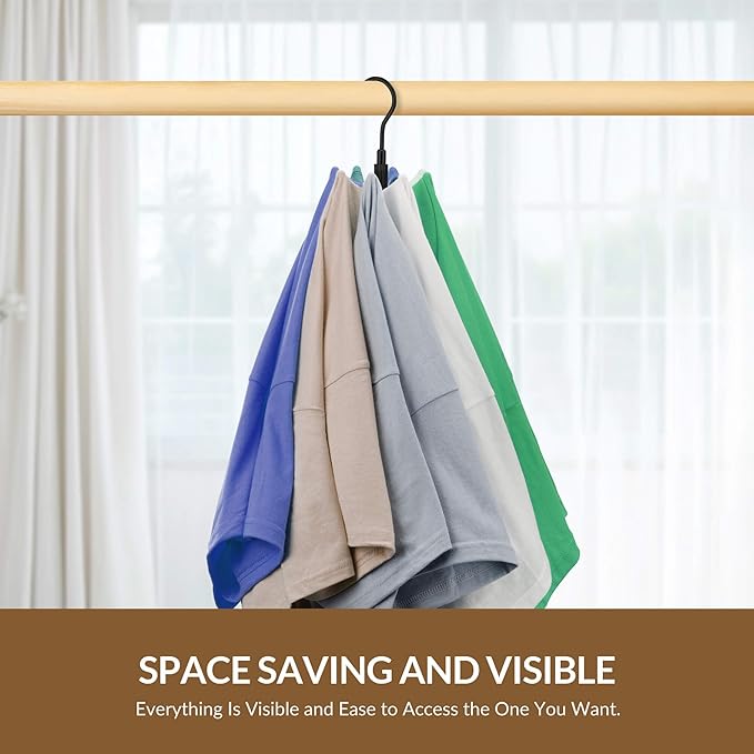 ZEDODIER 2 Pack Space Saving Hangers for Clothes,Rotatable Sturdy Shirt Hangers with 16 Hooks, Non Slip Multiple Shirt Organizer for T-Shirts Sweatshirts Hoodies, Black