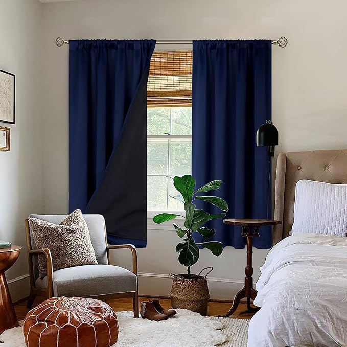 BGment Full Blackout Curtains for Bedroom 63 Inch Length 2 Panels Set, 100% Room Darkening Thermal Insulated Soundproof Window Curtains with Rod Pocket, Each Panel 38 Inch Wide, Navy Blue