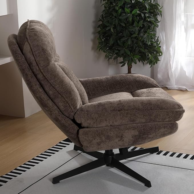 1 Pack 360°Free Swivel Accent Chair for Living Room, Slightly 20°Rocking, 24" High Backrest Upholstered Armchair, Ergonomic Design, Chenille Breathable Soft Fabric Modern Single Sofa, Brown