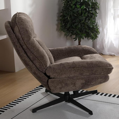 1 Pack 360°Free Swivel Accent Chair for Living Room, Slightly 20°Rocking, 24" High Backrest Upholstered Armchair, Ergonomic Design, Chenille Breathable Soft Fabric Modern Single Sofa, Brown