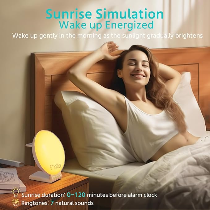 MOMILLA Sunrise Alarm Clock, 3 in 1 Wireless Charging Station, Smart App Control White Noise Sound Machine, Wake up Light, Sunset Night Light Alarm Clocks for Heavy Sleepers Kids