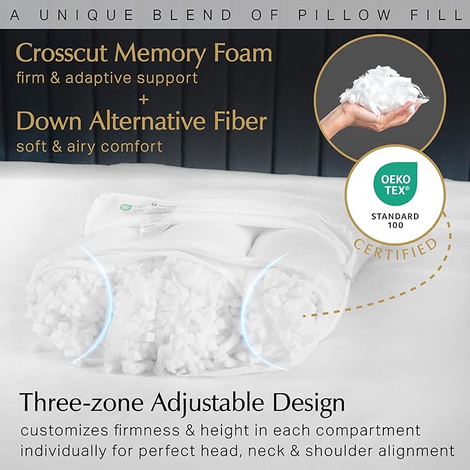 Aricove Bed Pillow for Sleeping, Side Sleeper Pillow for Adults, King Size, Adjustable Firm Memory Foam & Soft Microfiber Fill, Neck and Shoulder Support