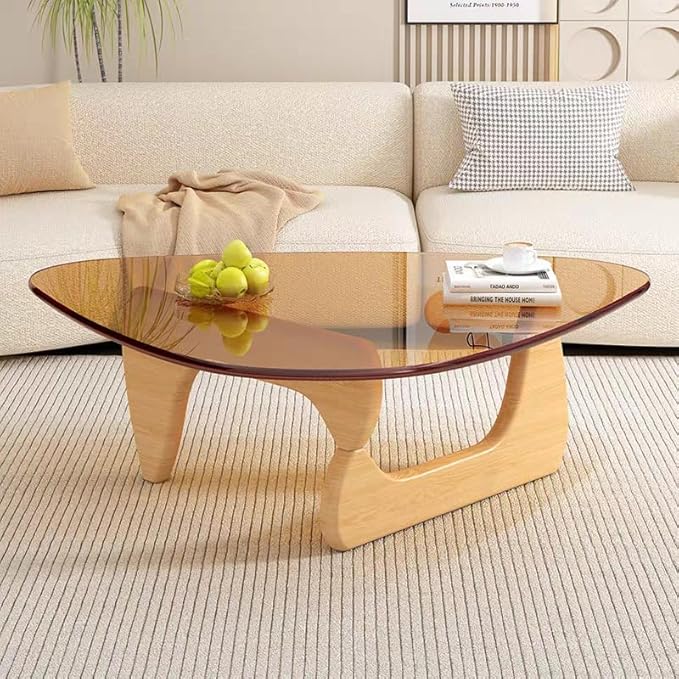 Glass Coffee Table, Mid Century Modern Coffee Table, Coffee Table for Living Room Center Table Suitable for Bedroom Living Room Reception Office Tables (Wood/Brown, Large)