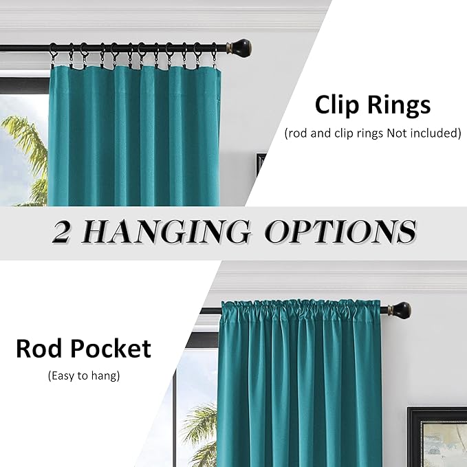DONREN 108 Inches Length Rod Pocket Curtains - 2 Panel Blackout Thermal Insulated Drapes Curtains for Living Room Bedroom (Teal,52 X 108 Inch)
