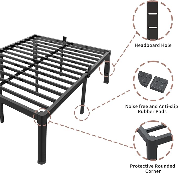 ROIL 12 inch Twin XL Bed Frames with Headboard Hole and Round Corner Legs Mattress Retainers 3500LBS Heavy Duty Steel Slats No Box Spring Needed Platform Noise-Free Underneath Storage