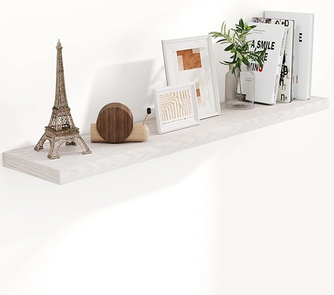 Fun Memories 55 Inch Floating Shelves for Wall, 55x9.3 Large Floating Shelf for Bedroom, Kitchen, Bathroom, Wall Mounted Rustic Wood Shelves with Invisible Bracket for Books, Decor, Brich