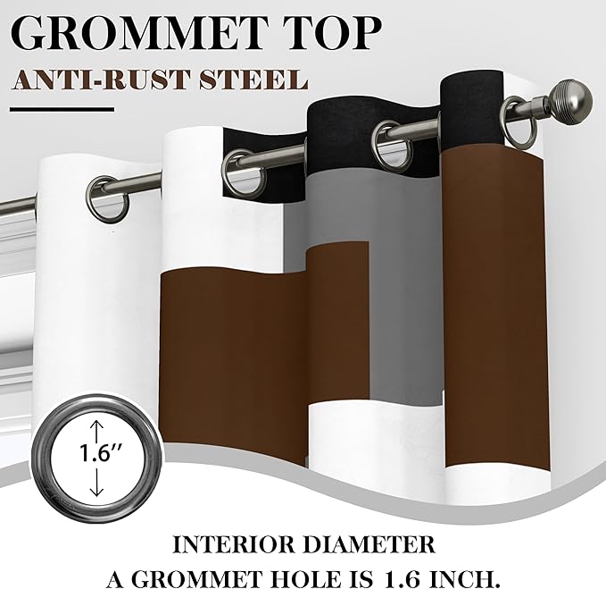 Brown 100% Blackout Curtains for Bedroom 84 inch Long 2 Panels Set Black White Gray Modern Abstract Geometric Black Out Curtains Insulated Room Darkening Window Drapes for Living Room, 52Wx84L