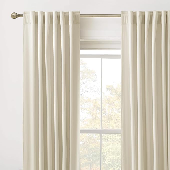RYB Home Beige Velvet Curtains 84 inches - Curtains for Living Room, Thermal Insulated Noise Reducing Panels Soft Luxury Window Decor for Kids Bedroom, Width 52 x Length 84 inch, Beige, 2 Panels