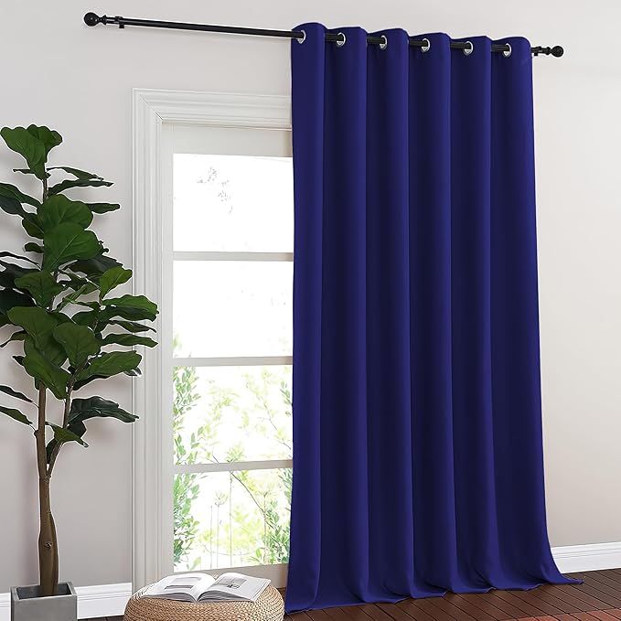 NICETOWN Blackout Room Divider Curtains for Sliding Glass Doors 102 Inches Long 1 Panel, Extra Wide Sliding Door Curtains for Doorway Patio Bedroom Living Room (Navy Blue, 80Wx102L, 1 Panel)