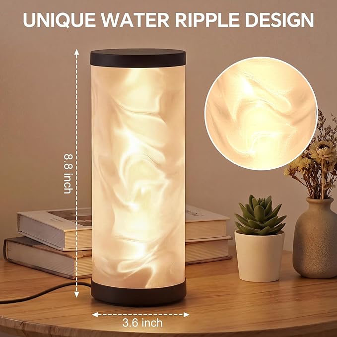 WORLD WIN Prism Glow Table Lamp - 3 Color Temperatures USB Control Bedside Lamp, Dimmable Desk Light for Bedroom Living Room & Office, Modern Reading Lamp for Home Desk Decor (Water Ripple, Black)