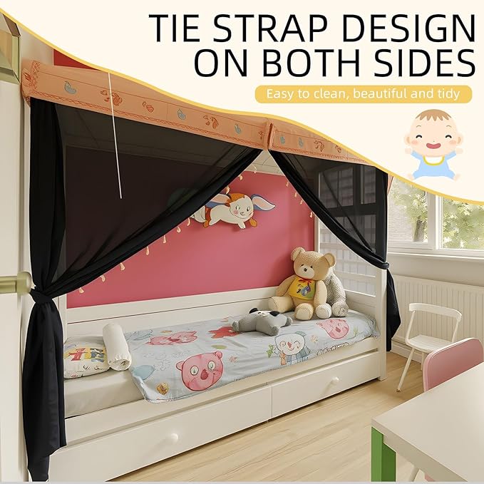 4 Corners Mosquito Net for Mosquiteros para Camas Bed Canopies Netting Bed Drapes Rectangular Mosquito Mesh for Camping Home Outdoor Travel(Black,L87 X W79 X H79 Inch,1 Opening)