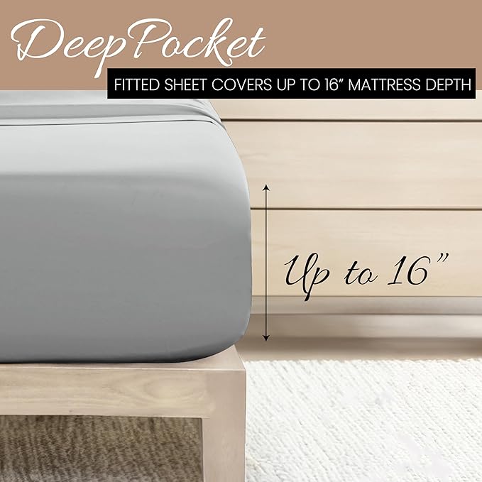 Linen Market Brushed Microfiber King Sheet Set 4 Piece – Oeko-TEX Certified Ultra Soft & Wrinkle-Free - 16" Deep Pocket Sheets - Easy Care King Size - Light Gray