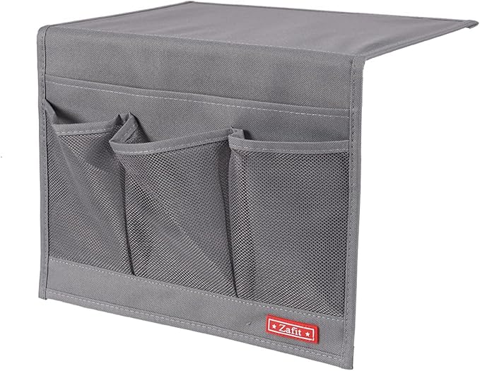 Bedside Storage Organizer, Table Cabinet Bedside Organizer Caddy for Remotes Phone Glasses (Classic 4 Pockets-Grey)