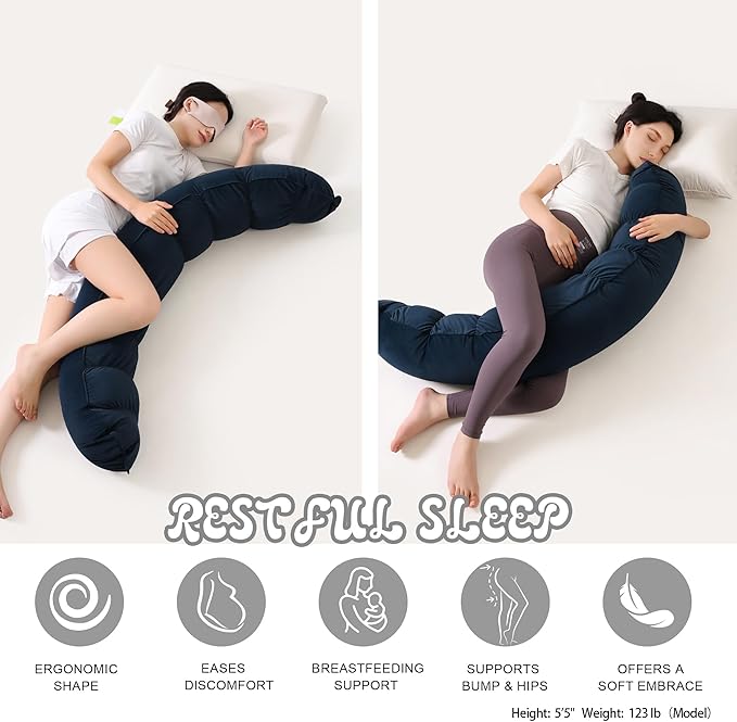 Peallow(Pat. Pend) – Long Round Body Pillow for Adults, Bolster Pillow for Sleeping, Soft and Supportive Pillow for Sleeping & Lumbar Support (Teal Blue,59")