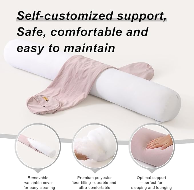 Body Pillow for Adults – Long Bolster Pillow for Bed, Round Cuddle Pillow, Full Support for Side Sleepers,47.24x 7.87 Inches,Purple