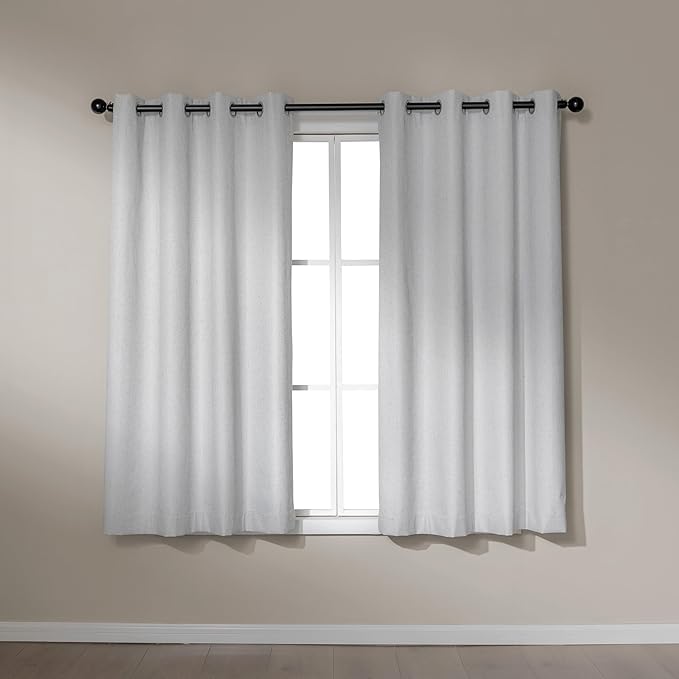 Amazon Basics Faux Linen Blackout Curtains for Bedroom and Living Room, 2-Piece Set with Grommets, 52" W x 63" L, White