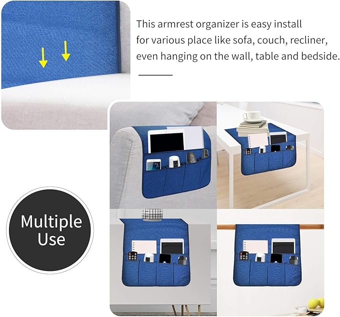 SYSOV Sofa Armrest Organizer, Remote Control Holder for Recliner Couch, Arm Chair Caddy with 5 Pockets for Magazine, Tablet, Phone, iPad