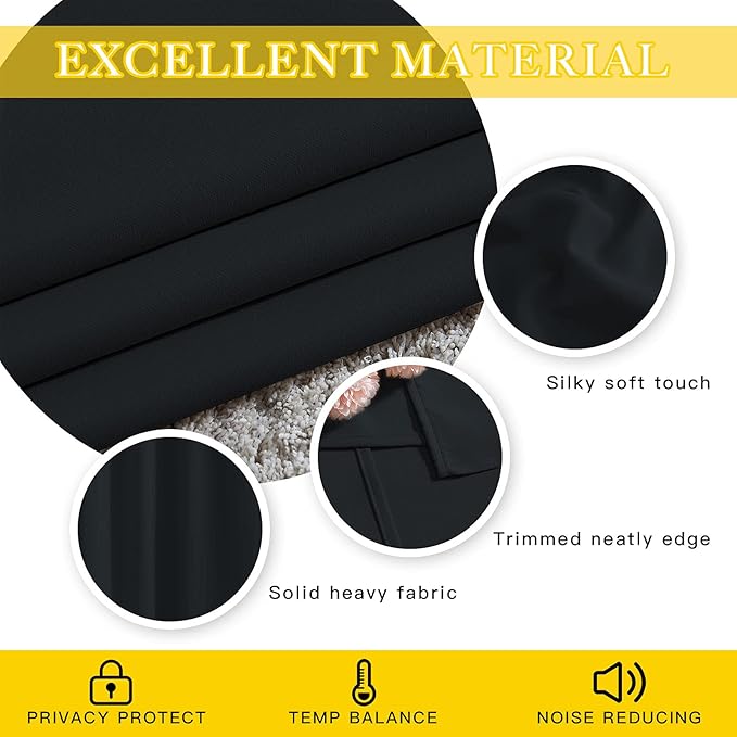 NICETOWN Black Out Living Room Curtain 118 inches Long, Grommet Thermal Insulated Room Darkening Window Treatment for Bedroom/French Door, Black, W80 x L118, 1 Panel