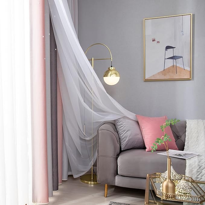 Star Kids Room Curtains, 63 Inch Length, 2 Panels, Light Blocking, Nursery & Girls Style