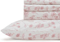 Linen Home 100% Cotton Printed Percale Sheets King Size, Deep Pocket, 4 Pieces Set - 1 Flat, 1 Deep Pocket Fitted Sheet and 2 Pillowcases, Crisp Cool and Strong Bed Linen, Mauve Botanical Floral