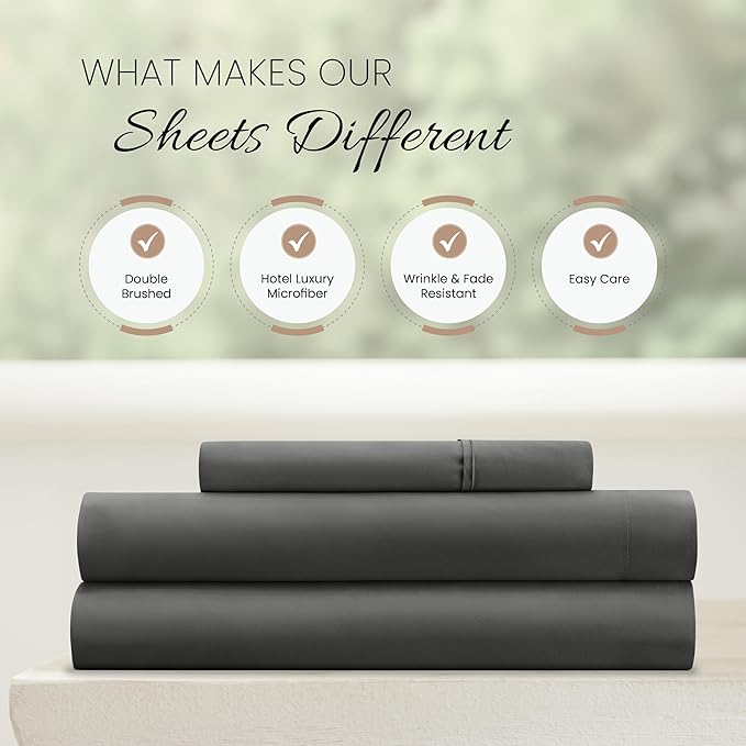 Linen Market Brushed Microfiber Twin XL Sheet Set 3 Piece – Oeko-TEX Certified Ultra Soft & Wrinkle-Free - 16" Deep Pocket Sheets - Easy Care Twin XL Size - Gray