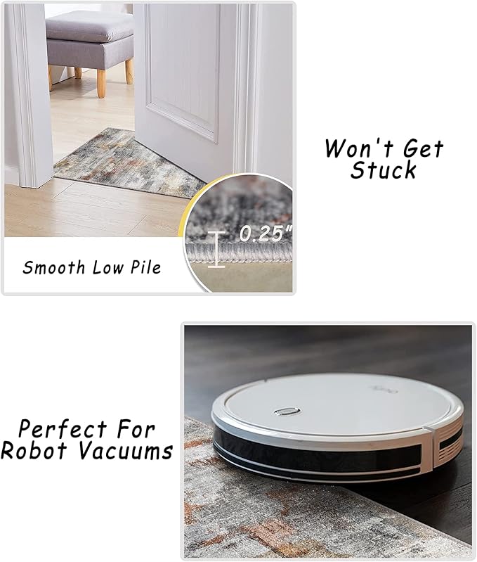 vivorug Round Rug 5ft Abstract Round Area Rug Non-Slip Indoor Carpet for Living Room Bedroom Entryway, Stain Resistant Home Decor Circle Rug, Grey/Rust
