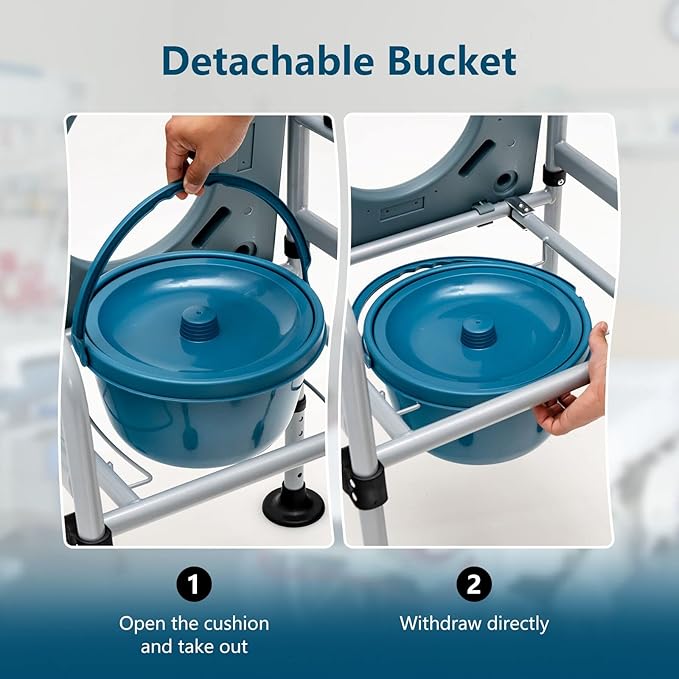 Goplus 4-in-1 Folding Bedside Commode, 440lbs Commode Chair for Toilet with Arms, Padded Seat, Height Adjustable Bedside Toilet, Shower Chair, Adult Potty Chair for Seniors Elderly Disabled Bariatric