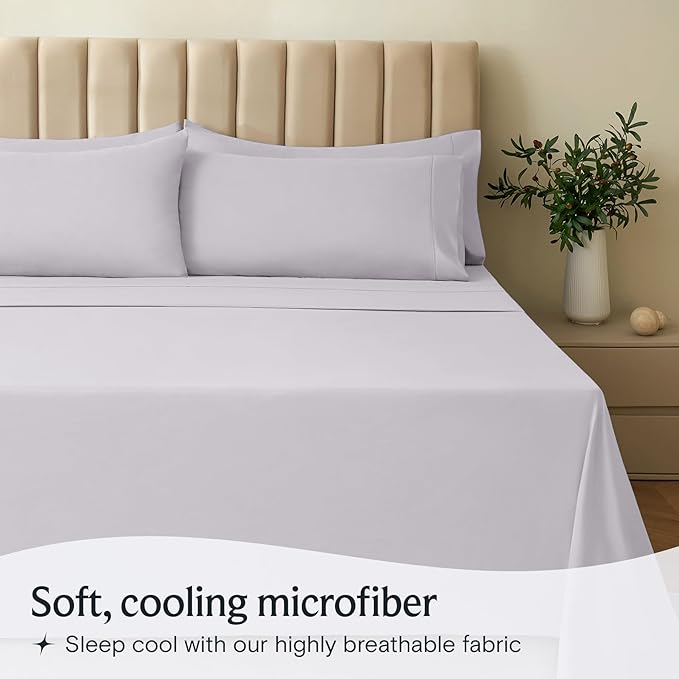 LuxClub 4 PC Sheet Set Bed Sheets Deep Pockets 16" Eco Friendly Wrinkle Free Cooling Machine Washable Hotel Bedding Silky Soft - Dove Gray Full