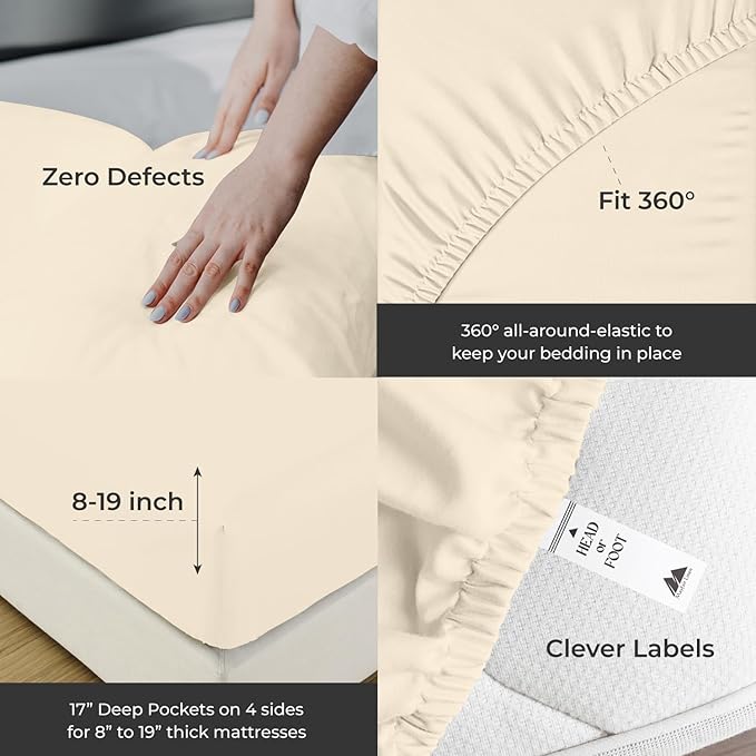 Mayfair Linen 100% Egyptian Cotton California King Sheets Set - 2000 Series Luxury Sheets Cal King Size Bed Set, Silky Soft & Cooling, 17" Extra Deep Pocket Hotel Collection Sheet (4 PC, Ivory)