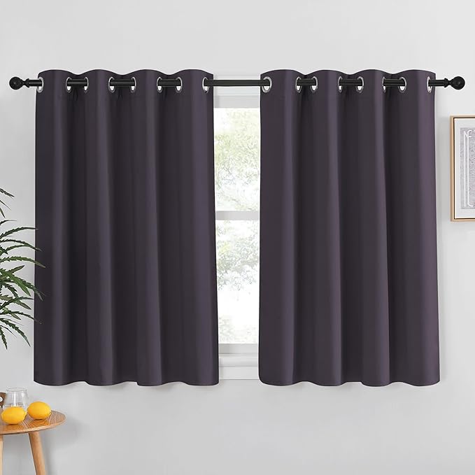 NICETOWN Kitchen Short Blackout Curtain and Drape - Thermal Insulated Solid Grommet Blackout Panel for Patio Bedroom Living Room (Single Panel, 52 inches by 45 inches, Greyish Purple)