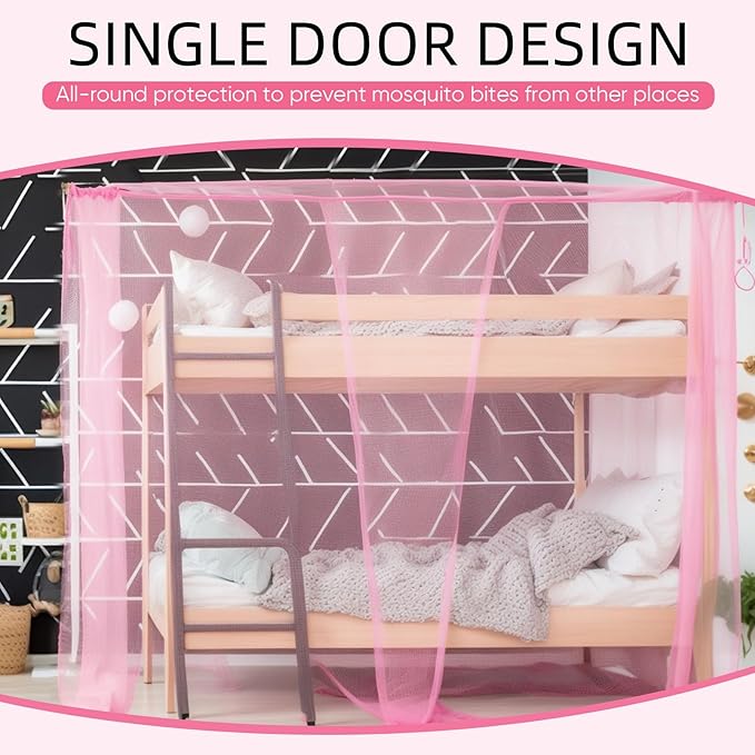 4 Corners Mosquito Net for Mosquiteros para Camas Bed Canopies Netting Bed Drapes Rectangular Mosquito Mesh for Camping Home Outdoor Travel(Pink,L75 X W47 X H59 Inch,1 Opening)