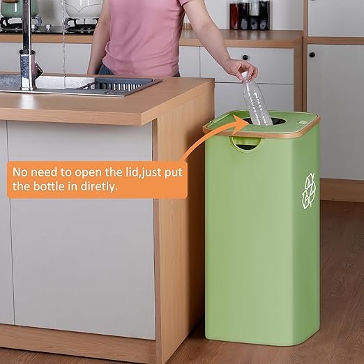 iEGrow 29 Gallons Recycling Bins for Kitchen, Indoor Recycle Bins with Lid, 110L Large Recycle bin with 2 Removeable Reusable Inner Bags, for Bottles Cans Glass Plastice Cartons(Green)
