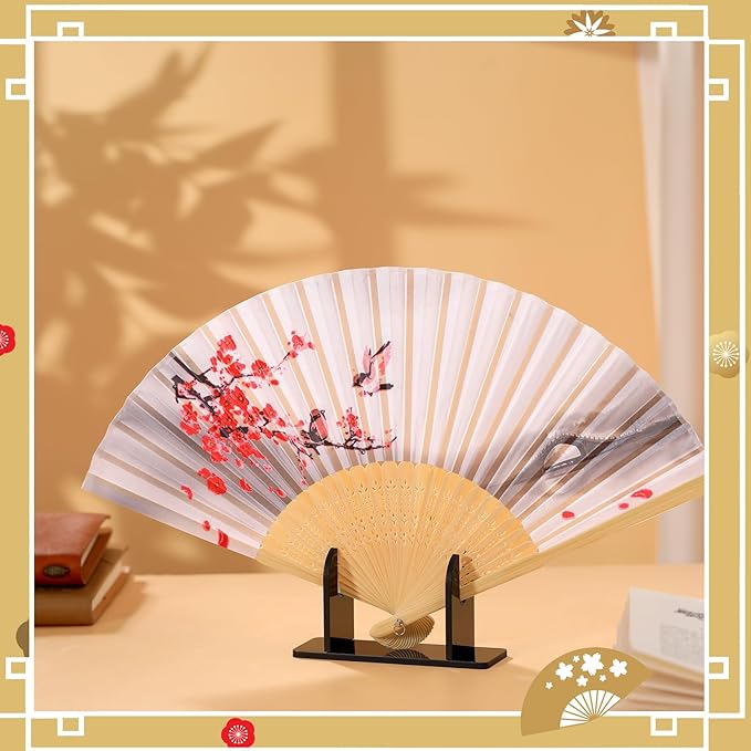 Roowest 2 Pcs Acrylic Fan Display Stand Folding Japanese Chinese Hand Fan Stand Easel Foldable Handheld Display Base Organizer (Black)