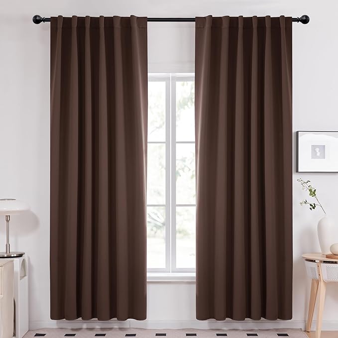 Deconovo Blackout Curtains, Thermal Insulated, W52 x L95 2 Panels, Back Tab, Machine Washable, Room-Darkening Drapes for Bedroom/Living Room Chocolate