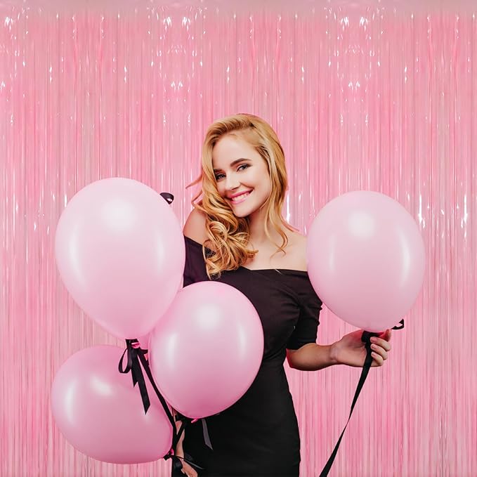 GOER 3.2 ft x 8.2 ft Foil Fringe Curtains Party Photo Backdrop Party Streamers for Birthday,Graduation,New Year Eve Decorations Wedding Decor(4 Packs,Candy Pink)