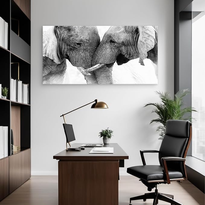 DZL Art D73098 Black and White Elephants Entwine Wall Art Canvas Painting Ready to Hang for Living Room Bedroom Office Wall Decor Home Decoration
