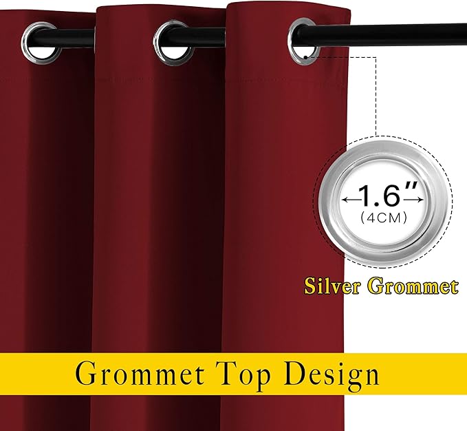 NICETOWN Blackout Doorway Curtains 80 inches Long 2 Panels Set, Grommet Thermal Window Treatments Light & Sound Blocking Drapes for Living Room, Burgundy Red, W46 x L80