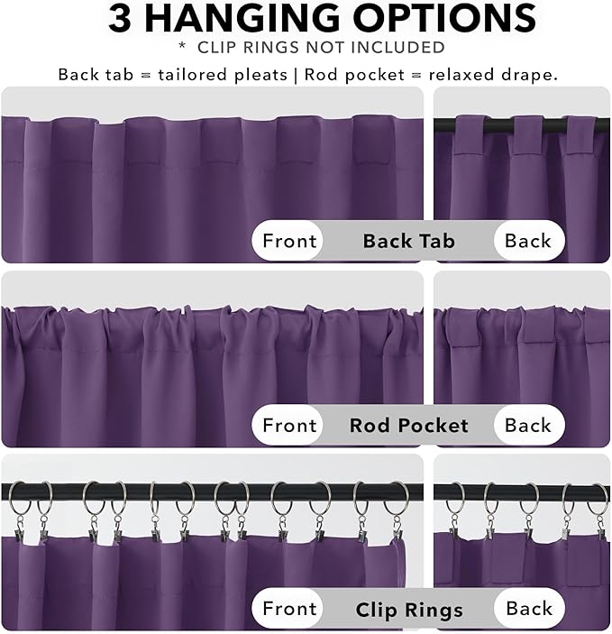 Deconovo Blackout Curtains, Thermal Insulated, W42 x L54 2 Panels, Back Tab, Machine Washable, Room-Darkening Drapes for Bedroom/Living Room Purple Grape