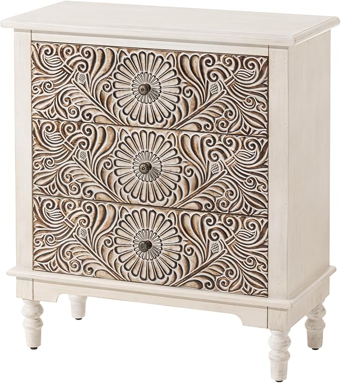COSIEST 3 Drawers Accent Dresser, Vintage Small Accent Chest with 4 Wood Legs, Free-Standing Buffet Server Nightstand End Table for Bedroom, Living Room, Entryway