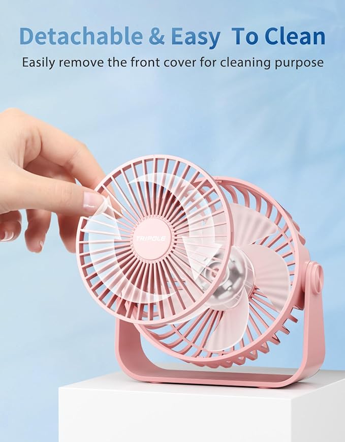 TriPole USB Desk Fan Portable Mini Fan Powerful 3 Speeds Wind Personal Desktop Fan with 360° Head Rotation for Home Office Car Indoor Outdoor Pink, No Battery, 4.5 Inches