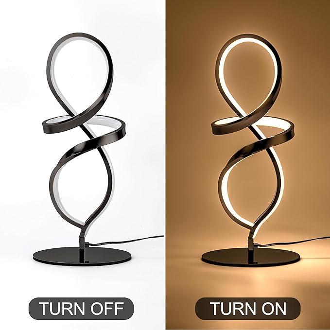 Mayful Modern Lamp with LED Spiral Design, Bedside Lamp with Stepless Dimming Switch, Contemporary Nightstand & Black Table Lamp for Bedroom, Living Room, Home Office, 12W 3200K Warm White,2 Pack