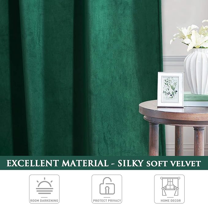 StangH Emerald Green Velvet Curtains 84 inches - Christmas Holiday Decor Plush Blackout Thermal Insulated Window Curtains Drapes for Living Room, W52 x L84, 2 Panels