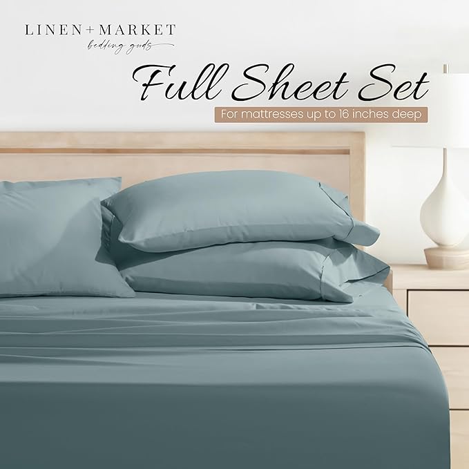 Linen Market Bed Sheets for Full Size Bed (Ocean) - Sleep Better Than Ever with These Soft and Cooling Full Sheets - Deep Pocket Fits 16" Thick Beds - 4 Piece Full Sheet Set